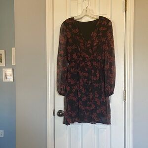 Floral Black and Burgundy Women's Dress